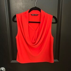 Zara Women's Vibrant Red Sleeveless Blouse